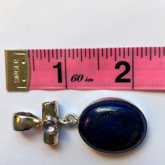 Lapis Sterling silver pendant. New Handcrafted, 2+". Amethyst accent. box - Picture 5 of 5